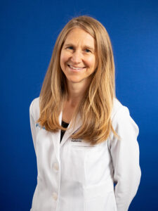 woman on blue background