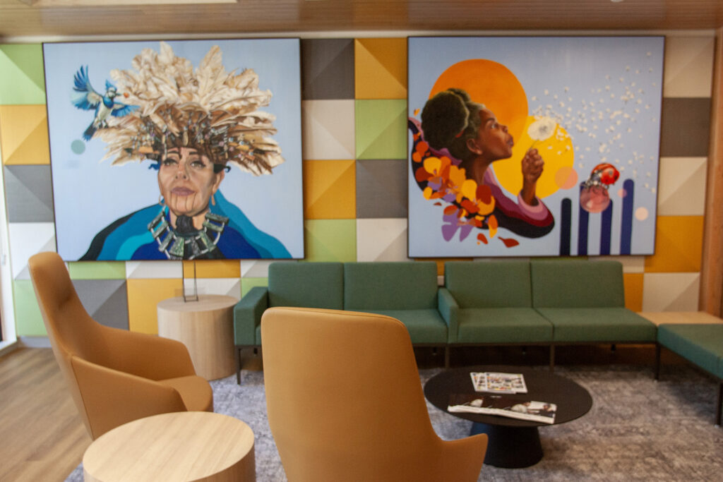 Artwork greets visitors in the lobby of Arnold’s Place.